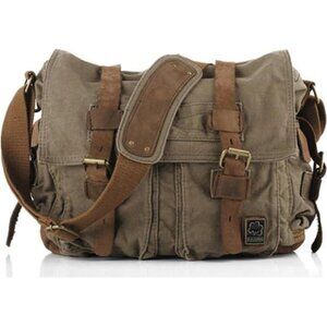 Vintage Leather Canvas Messenger Laptop Bag 15 in Crossbody Work School Satchel